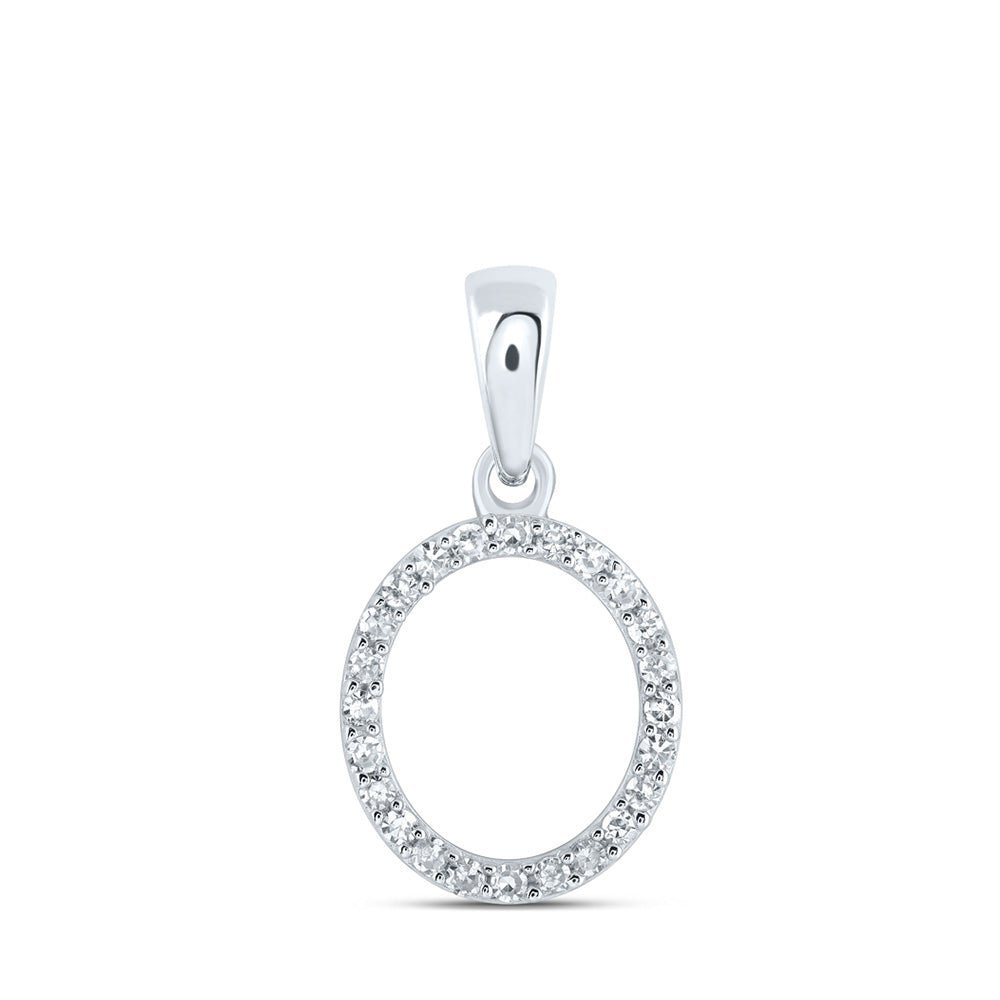 Dazzling Diamond Initial Pendant: 10kt White Gold Womens Round Diamond O Initial Letter Pendant 1/10 Cttw - Splendid Jewellery