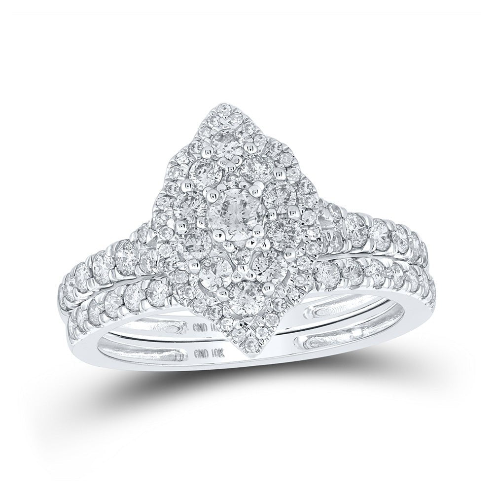 Dazzling Halo Brilliance | 10kt White Gold Round Diamond Bridal Wedding Ring Band Set 1 Cttw - Splendid Jewellery