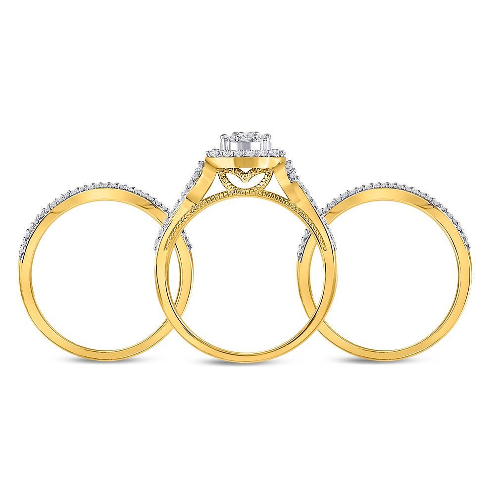 Dazzling Love: 10kt Yellow Gold Round Diamond Cluster Bridal Wedding Ring Band Set - Splendid Jewellery