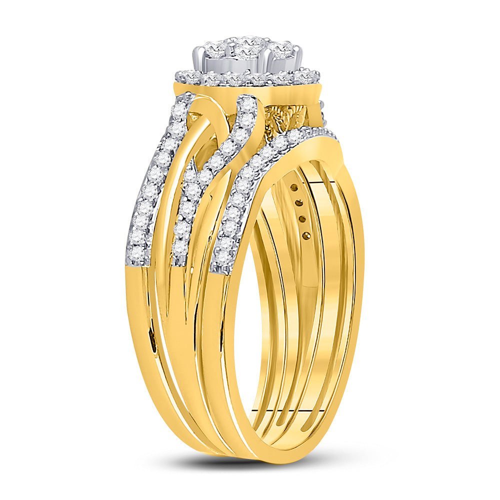 Dazzling Love: 10kt Yellow Gold Round Diamond Cluster Bridal Wedding Ring Band Set - Splendid Jewellery