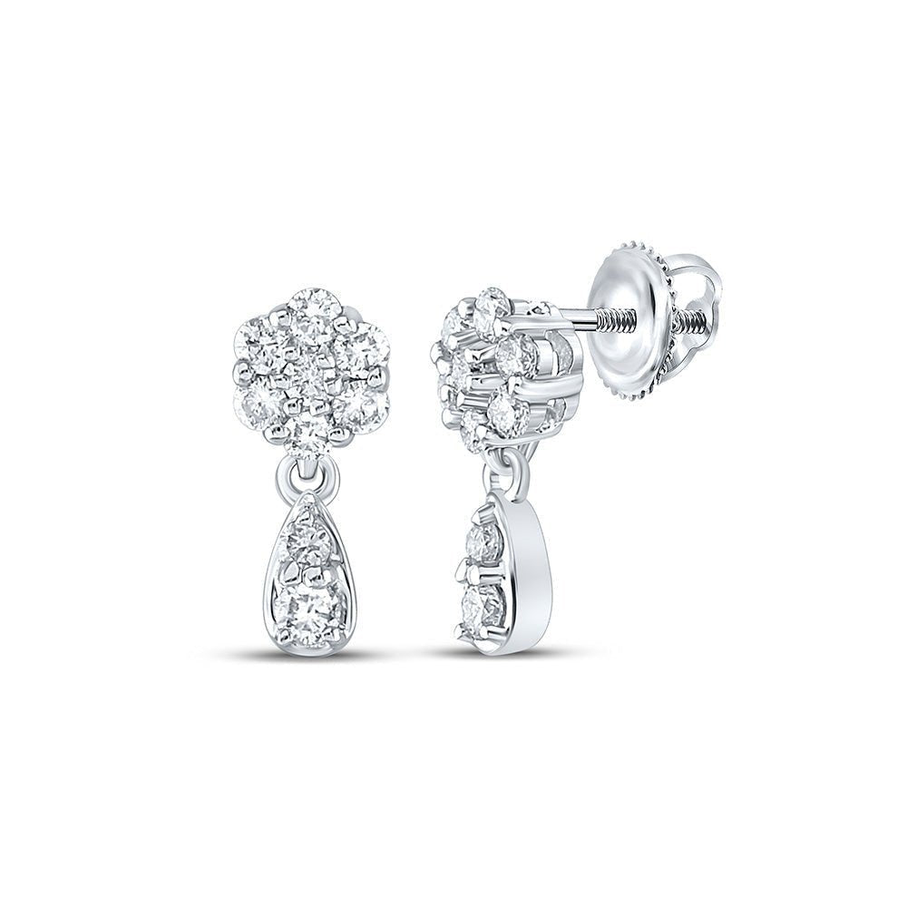 Dazzling White Gold Diamond Cluster Dangle Earrings - Splendid Jewellery