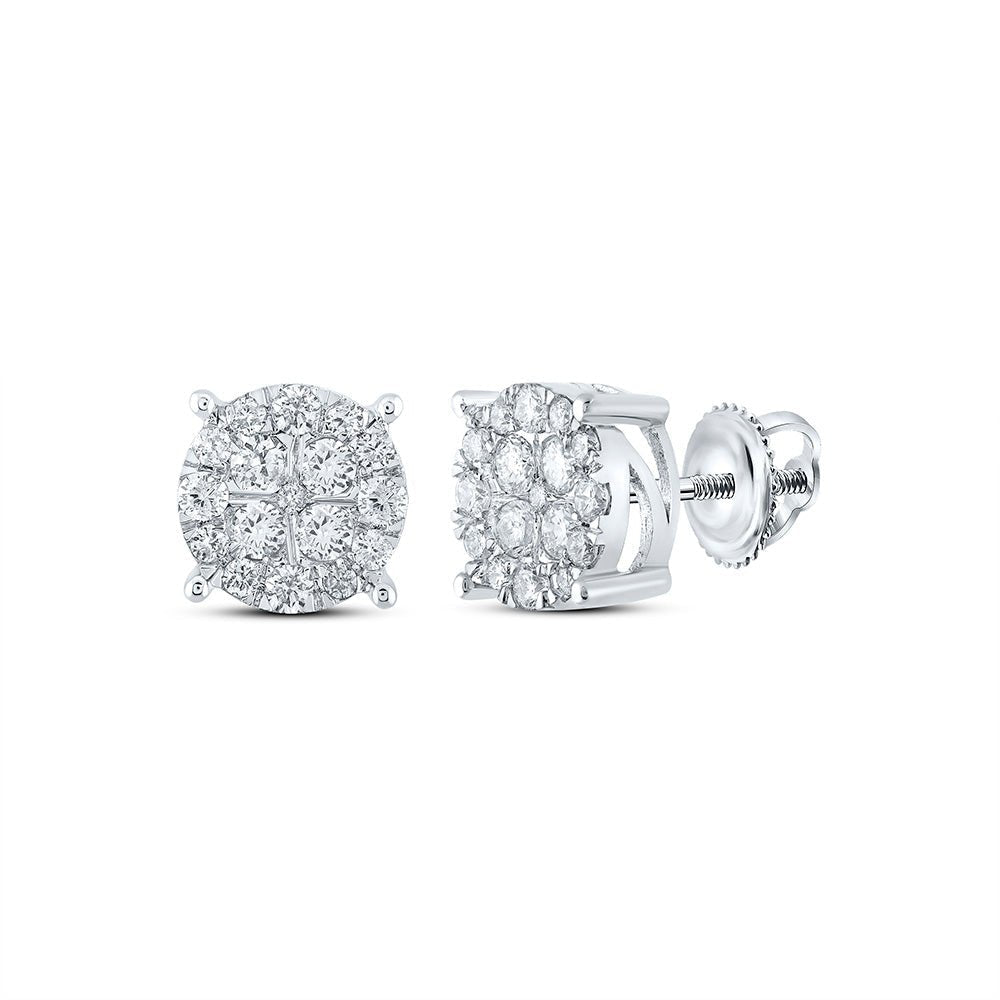 Dazzling White Gold Diamond Cluster Earrings - 1 - 1/4 Cttw - Splendid Jewellery