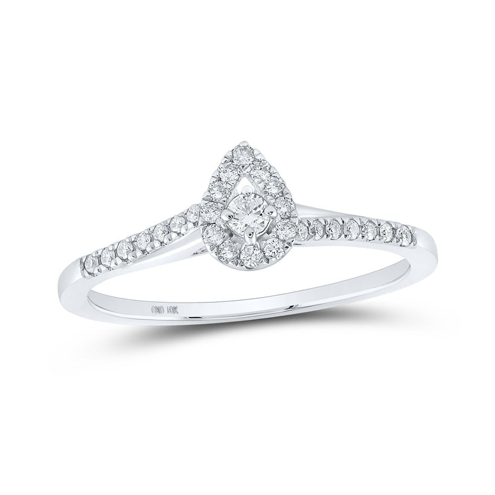 Diamond Brilliance: 10kt White Gold Teardrop Halo Promise Ring - Splendid Jewellery