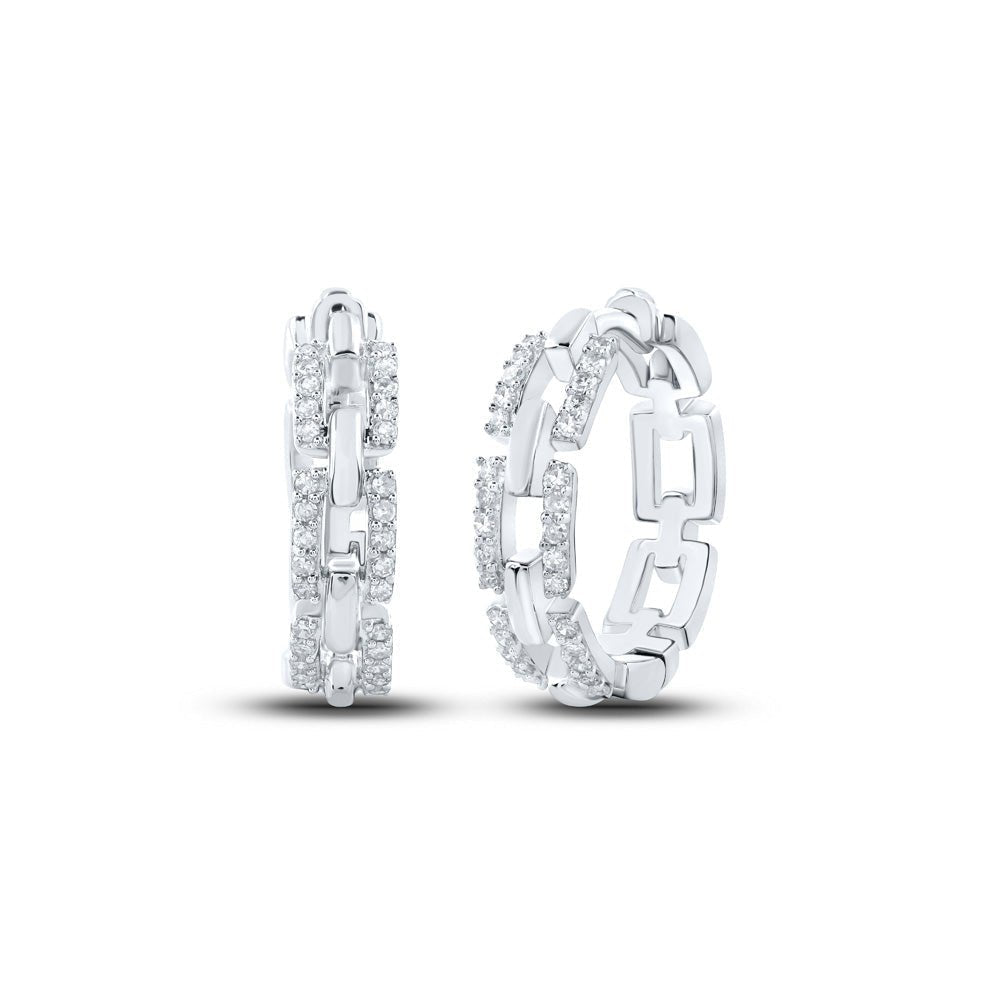 Diamond Brilliance: 10kt White Gold Womens Round Diamond Hoop Earrings 1/3 Cttw - Splendid Jewellery
