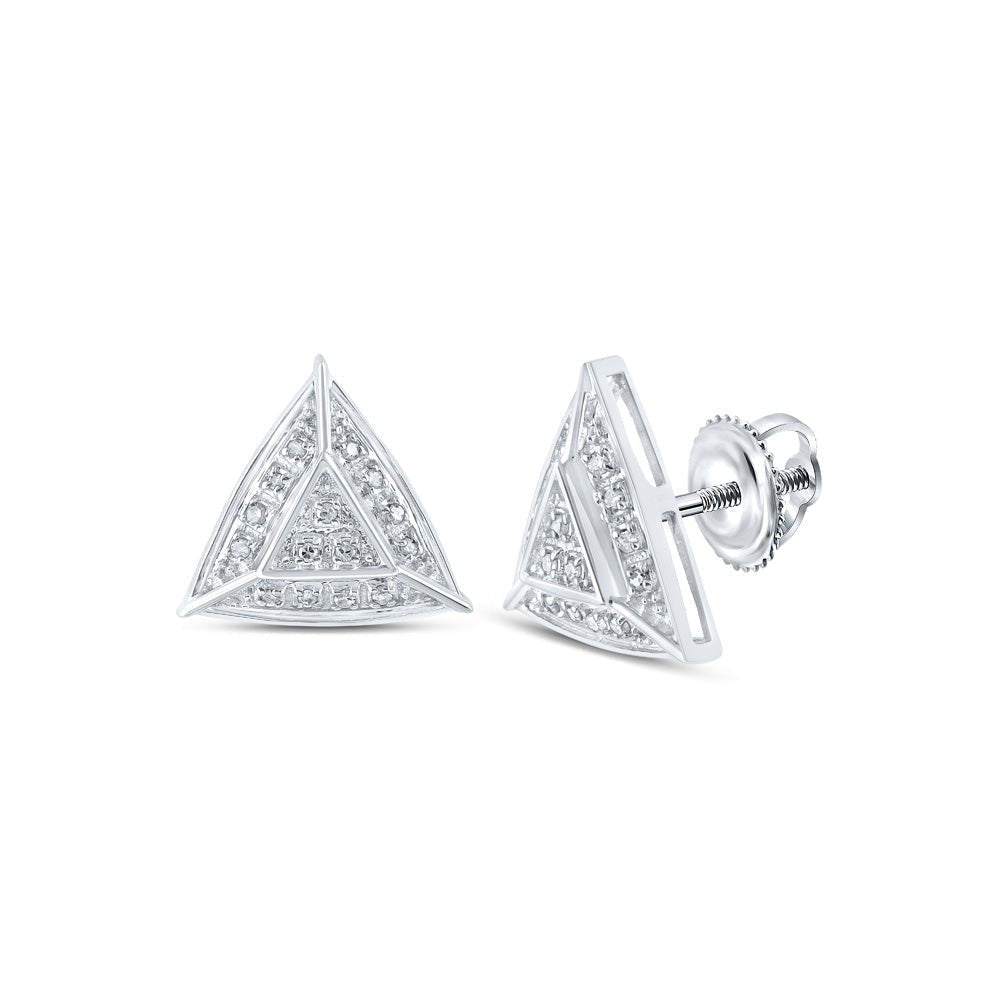 Diamond Brilliance: 10kt White Gold Womens Round Diamond Triangle Earrings 1/10 Cttw - Splendid Jewellery