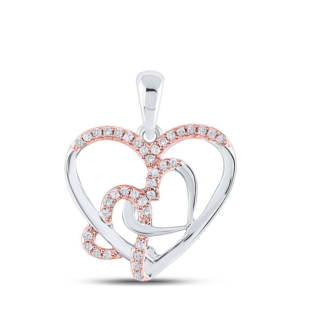 Diamond Symphony Love Pendant | 10kt White Gold Womens Round Diamond Triple Heart Pendant 1/6 Cttw - Splendid Jewellery