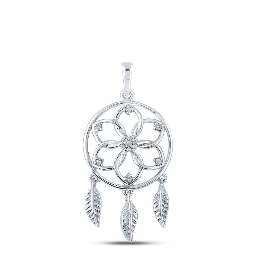 Dream Catcher Circle Pendant: 10kt White Gold with Round Diamonds - Splendid Jewellery