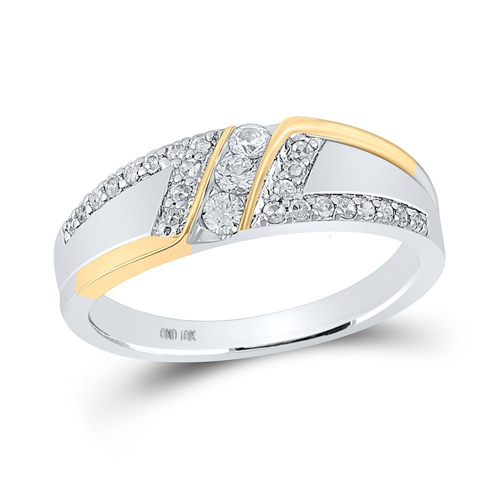 Elegant 10kt Two - tone Gold Men's Round Diamond 3 - stone Wedding Ring 1/2 Cttw - Splendid Jewellery