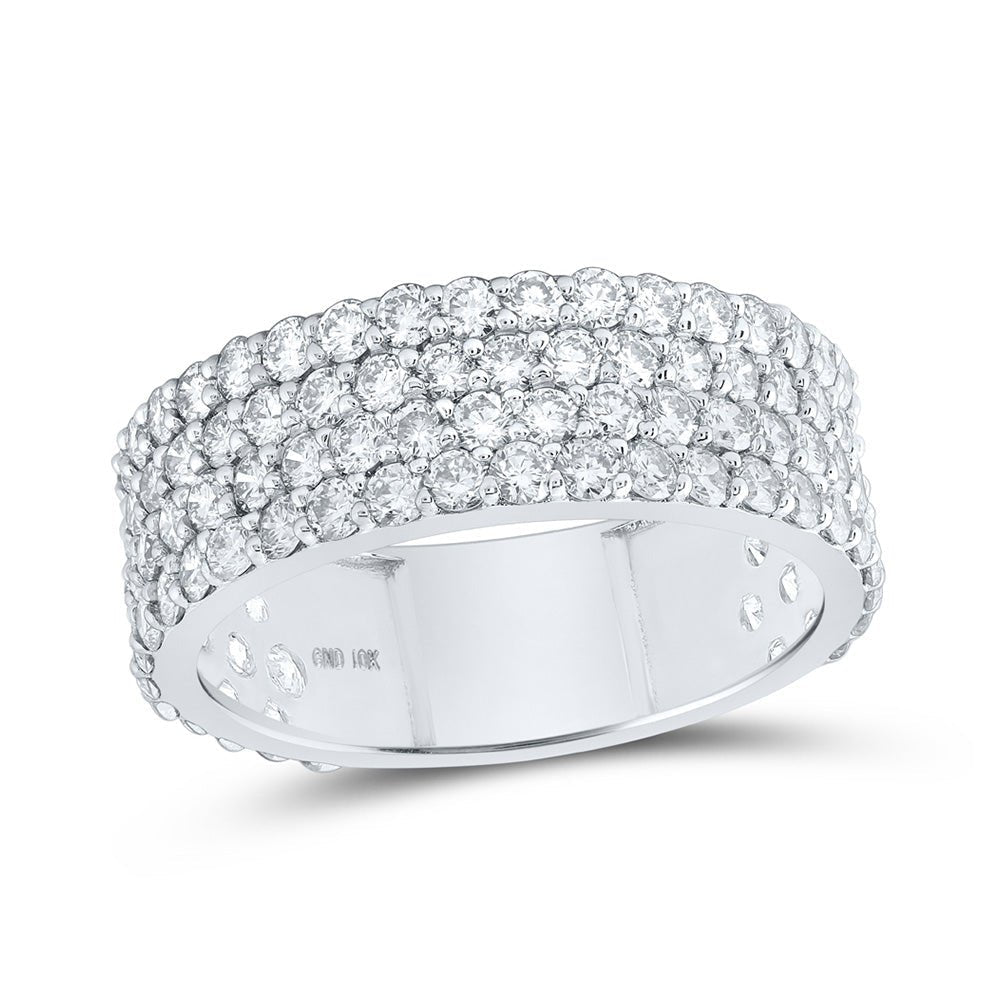 Elegant 10kt White Gold Mens Round Diamond 4 - Row Pave Band Ring - 3 - 3/8 Cttw - Splendid Jewellery