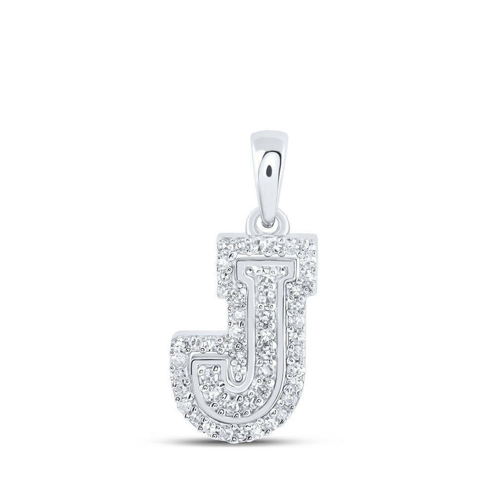 Elegant Diamond Monogram Pendant | 10kt White Gold Womens Round Diamond J Initial Pendant 1/6 Cttw - Splendid Jewellery