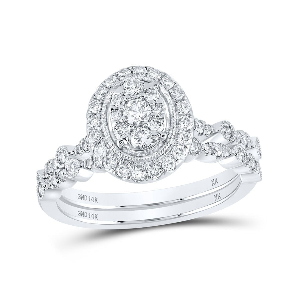 Elegant Harmony: 14kt White Gold Round Diamond Oval Bridal Wedding Ring Band Set 5/8 Cttw - Splendid Jewellery