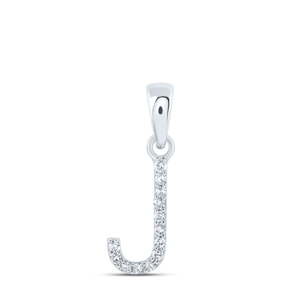 Elegant J Initial Diamond Pendant in 10kt White Gold - Splendid Jewellery