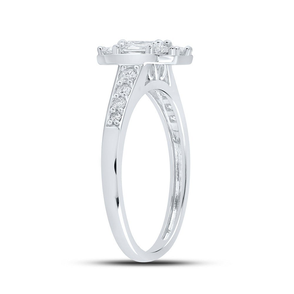 Emerald Brilliance: 14kt White Gold Diamond Halo Bridal Wedding Ring - Splendid Jewellery