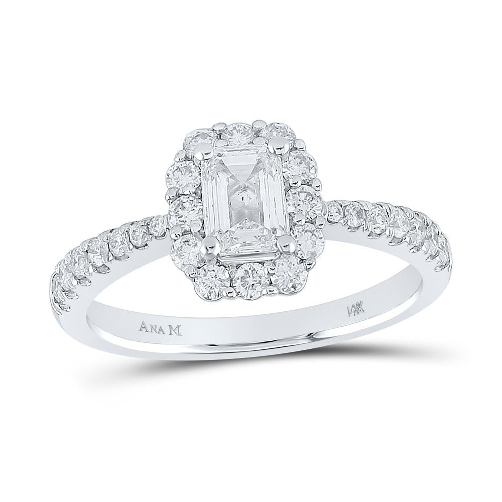 Emerald Brilliance: 14kt White Gold Diamond Halo Bridal Wedding Ring - Splendid Jewellery