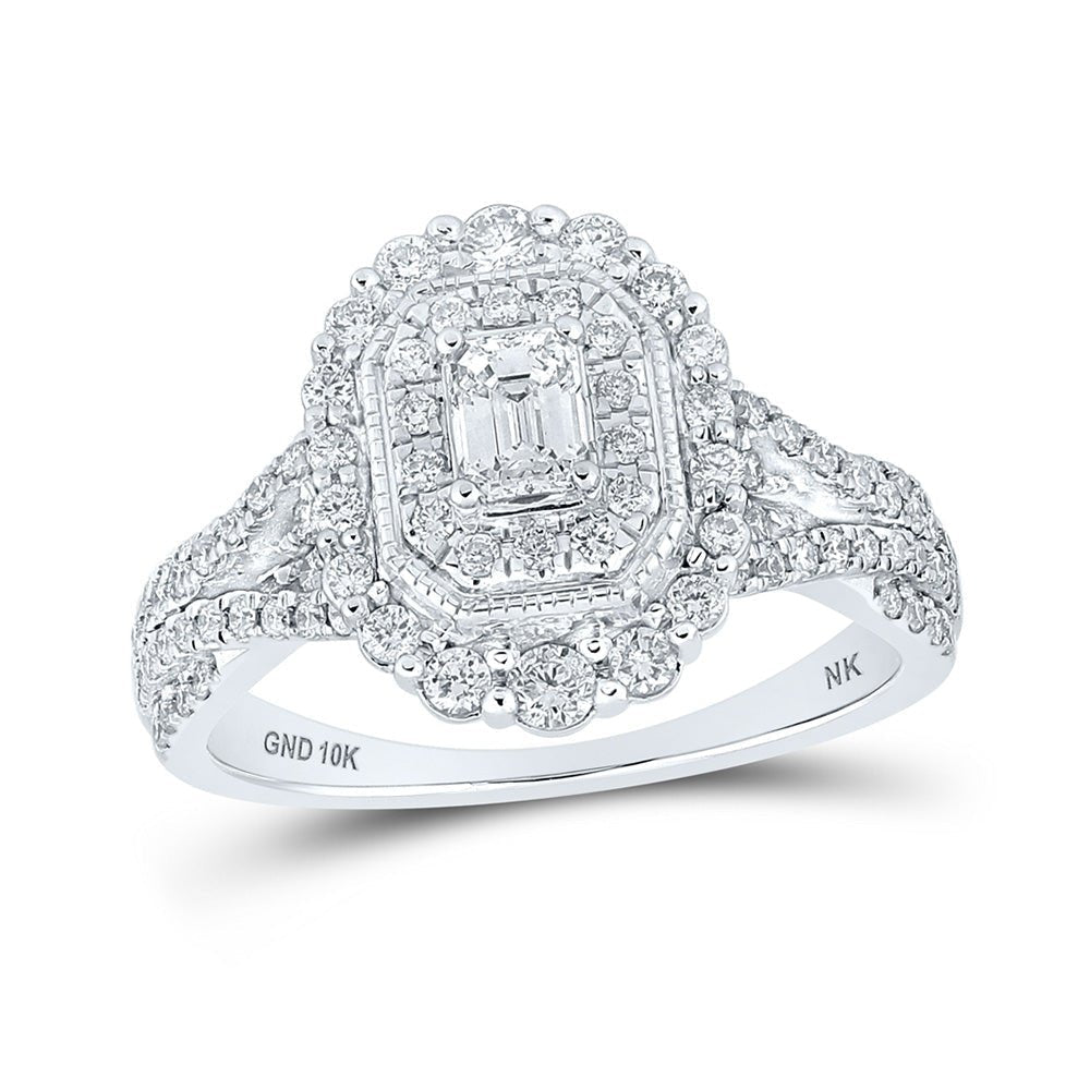 Emerald Elegance: 10kt White Gold Diamond Halo Bridal Wedding Ring - Splendid Jewellery