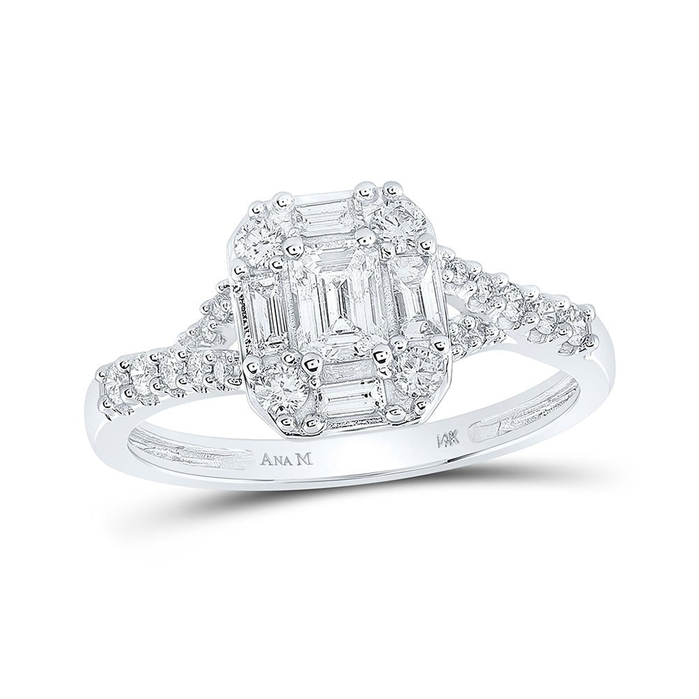 Emerald Elegance 14kt White Gold Diamond Halo Bridal Wedding Engagement Ring - Splendid Jewellery