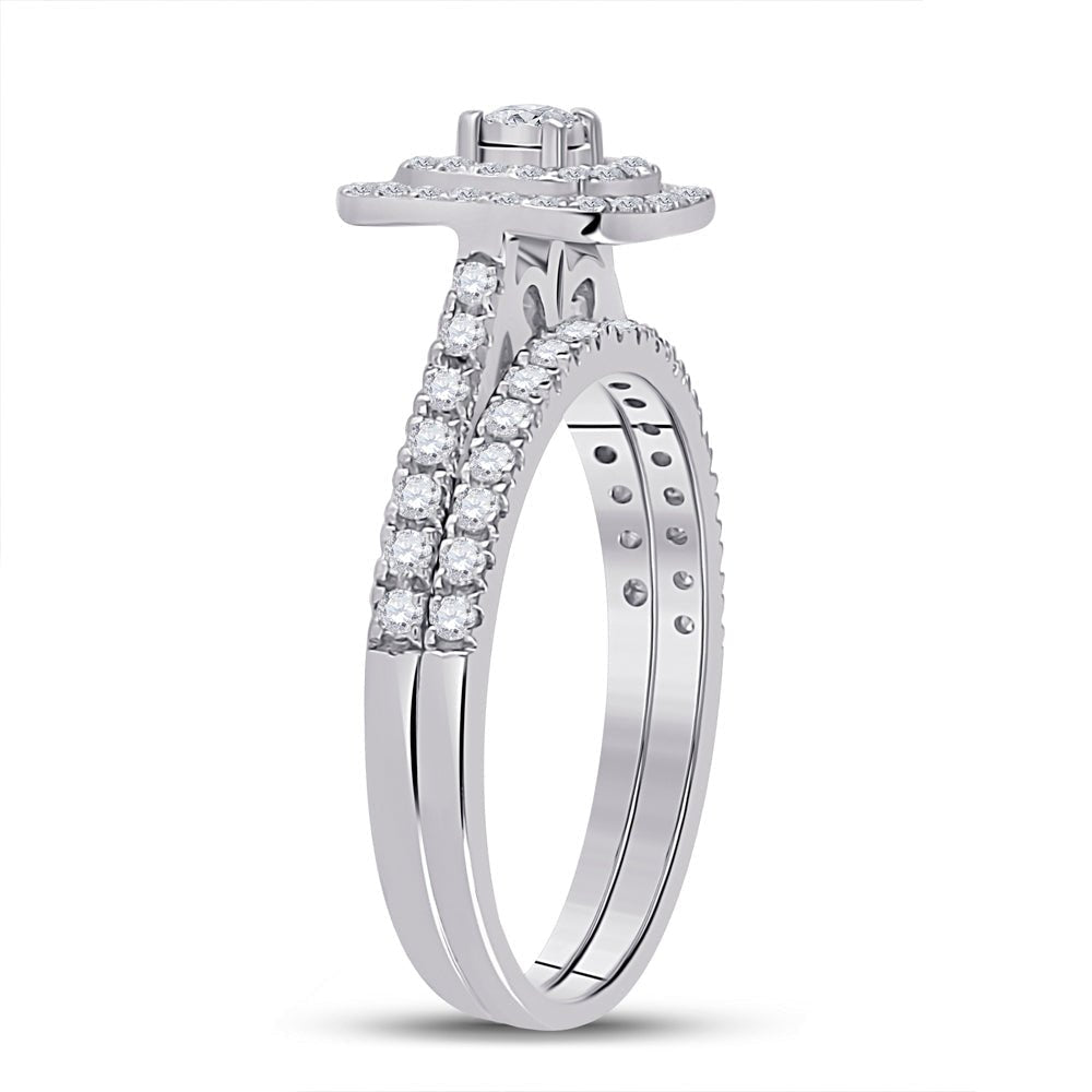 Enchanted Love | 10kt White Gold Diamond Halo Bridal Wedding Ring Set - Splendid Jewellery