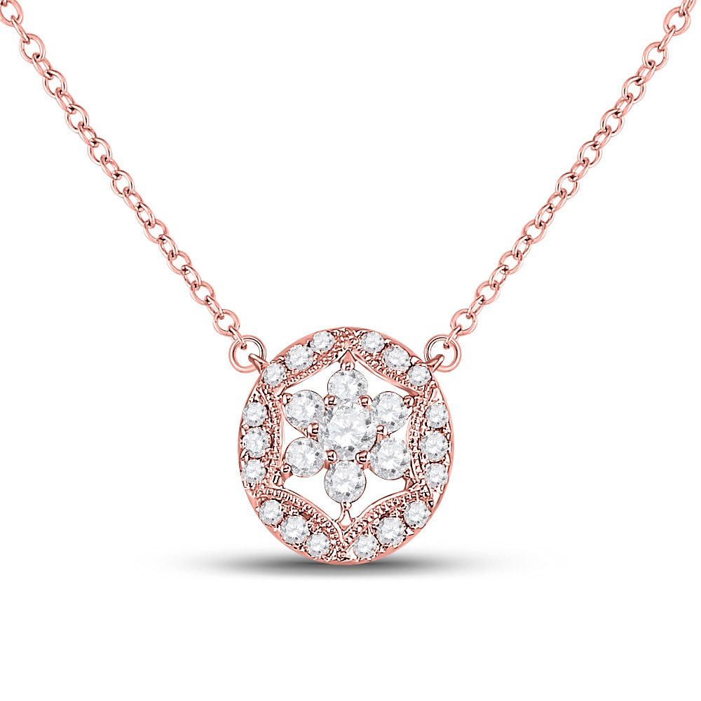 Enchanted Rose Diamond Pendant Necklace | 14kt Rose Gold Womens Round Diamond Floral Cluster Necklace 1/3 Cttw | Splendid Jewellery - Splendid Jewellery