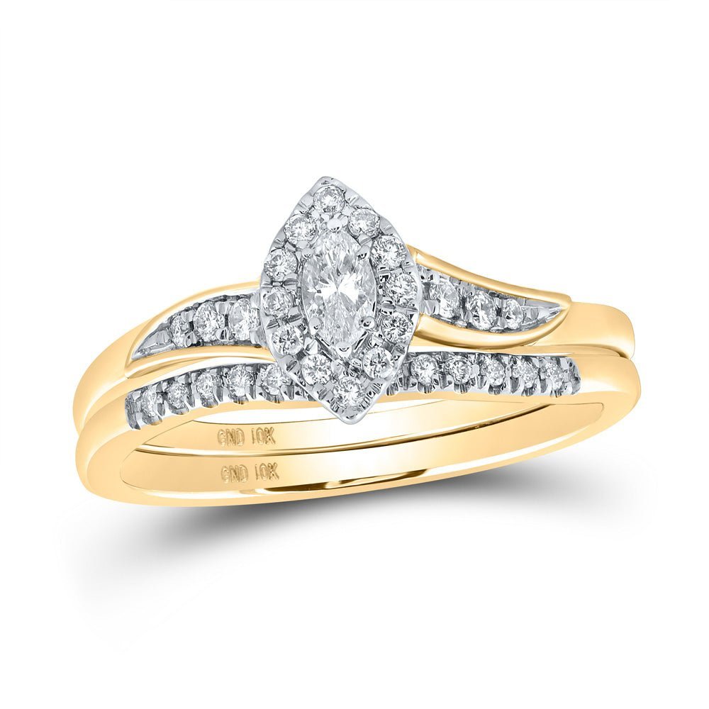 Enchanting 10kt Yellow Gold Marquise Diamond Bridal Wedding Ring Band Set 1/3 Cttw - Splendid Jewellery