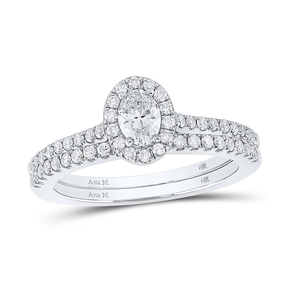 Enchanting 14kt White Gold Oval Diamond Halo Bridal Wedding Ring Set - Splendid Jewellery