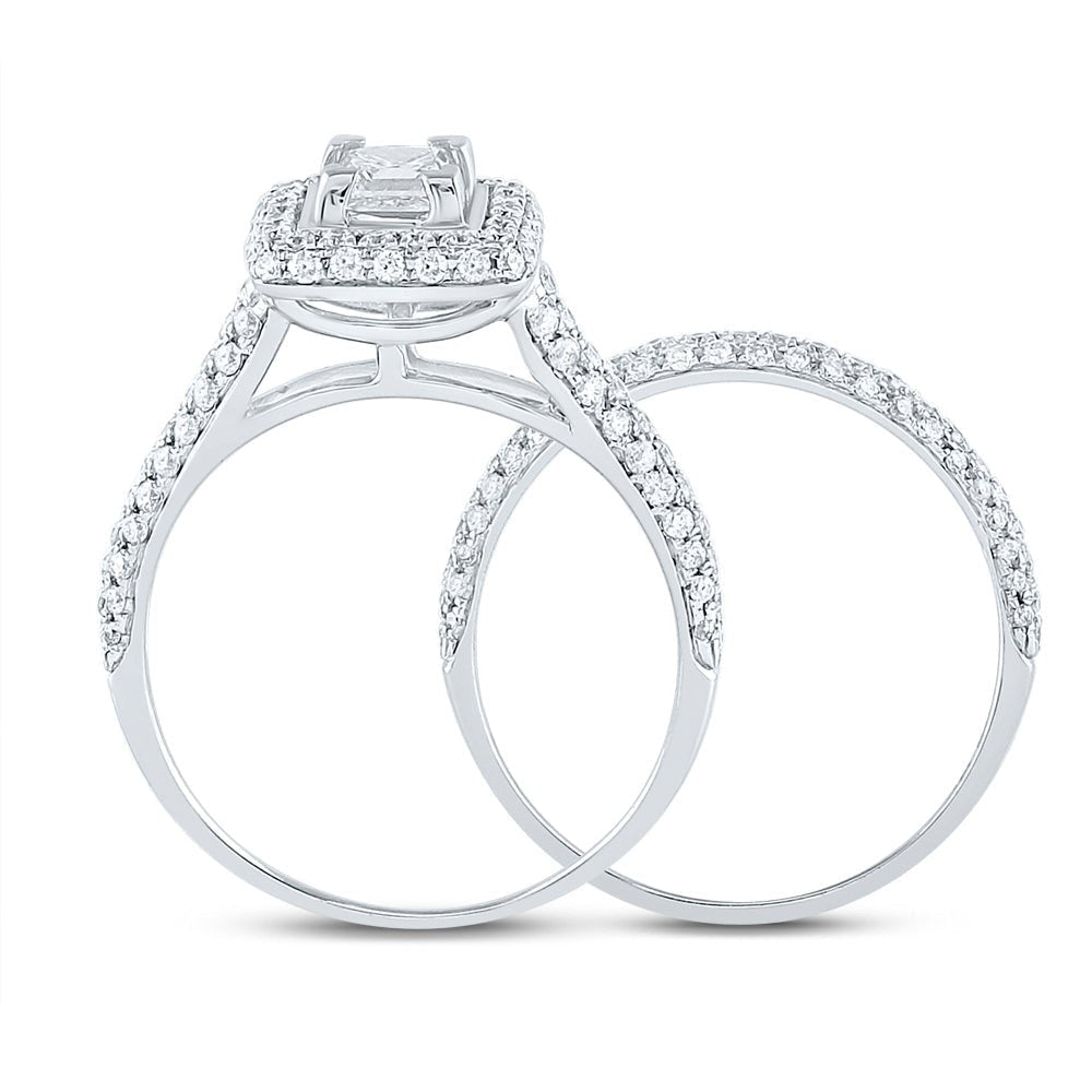 Enchanting 14kt White Gold Princess Diamond Halo Bridal Wedding Ring Band Set - Splendid Jewellery