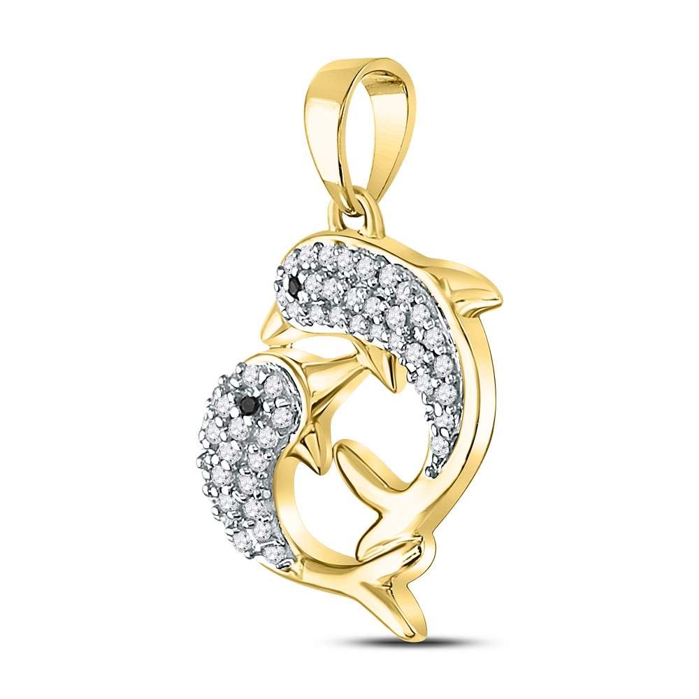 Enchanting Black Diamond Dolphin Pendant | 10kt Yellow Gold Animal & Bug Necklace - Splendid Jewellery