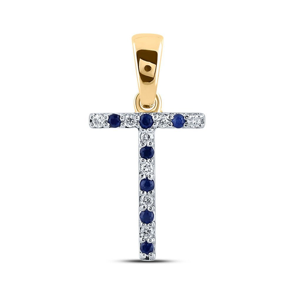 Enchanting Blue Sapphire & Diamond T - Shaped Initial Pendant - Splendid Jewellery