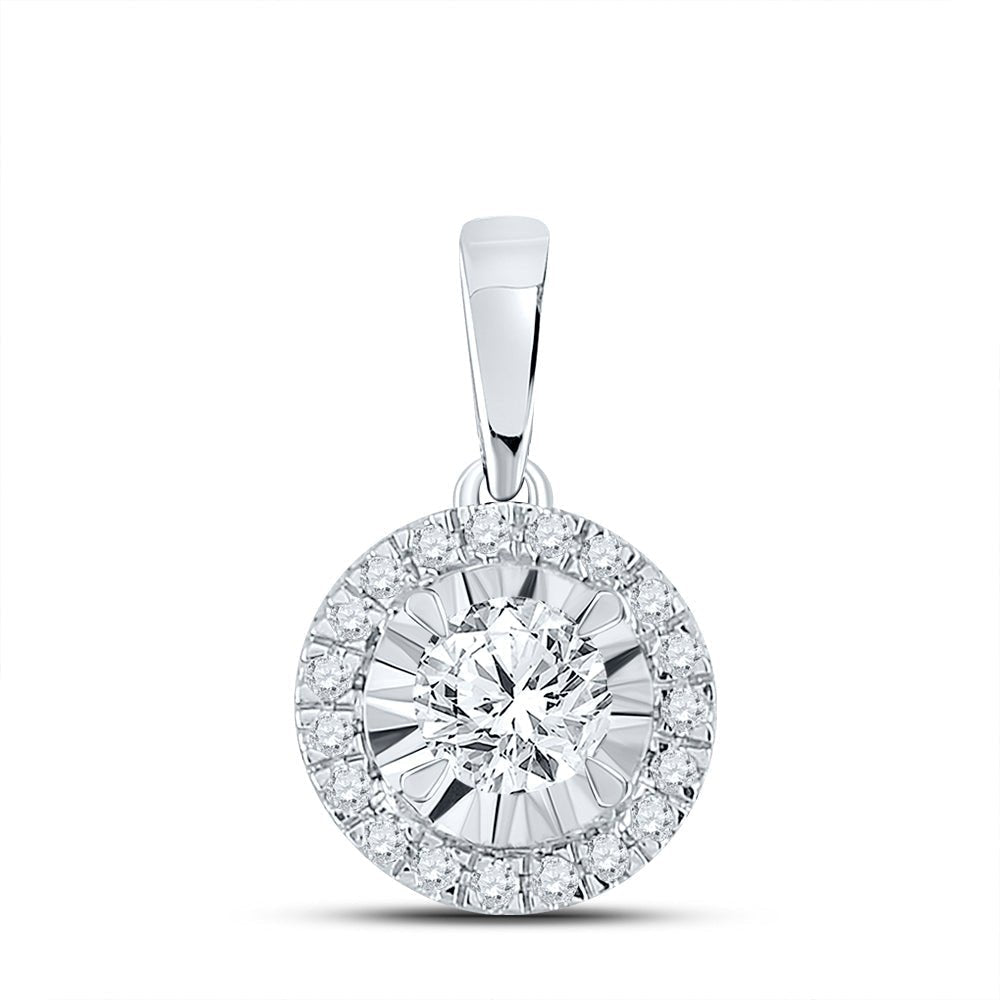 Enchanting Brilliance: 10kt White Gold Diamond Halo Solitaire Pendant - Splendid Jewellery