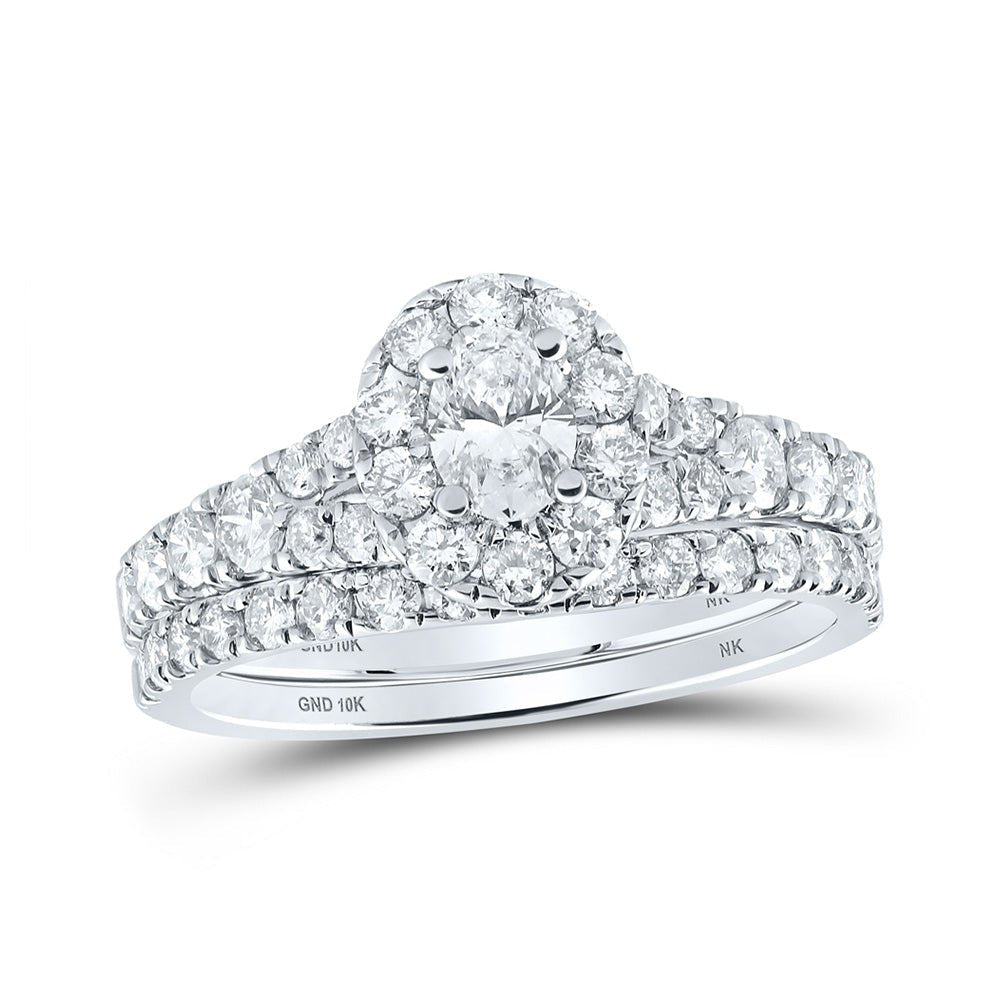 Enchanting Brilliance 10kt White Gold Oval Diamond Halo Bridal Wedding Ring Band Set 1 - 1/2 Cttw - Splendid Jewellery