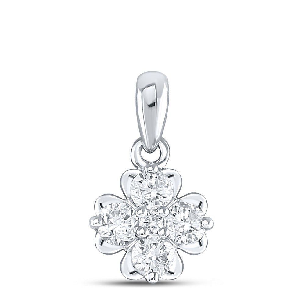 Enchanting Brilliance: 10kt White Gold Womens Round Diamond Cluster Pendant 1/3 Cttw - Splendid Jewellery