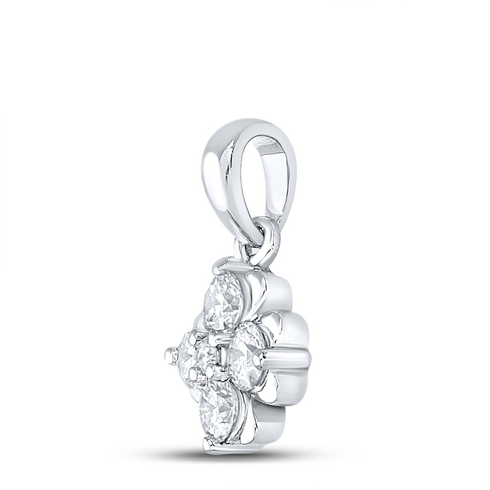 Enchanting Brilliance: 10kt White Gold Womens Round Diamond Cluster Pendant 1/3 Cttw - Splendid Jewellery