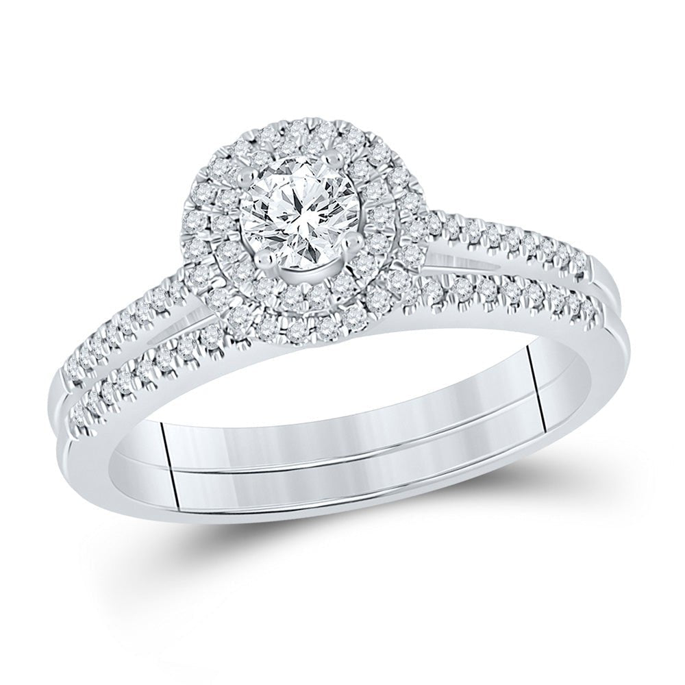 Enchanting Brilliance | 14kt White Gold Round Diamond Halo Bridal Wedding Ring Band Set 1/2 Cttw | Splendid Jewellery - Splendid Jewellery