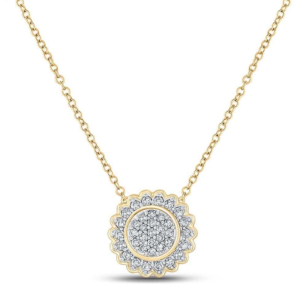 Enchanting Cluster of Diamonds Necklace | 10kt Yellow Gold Women's Round Diamond Pendant 1/5 Cttw - Splendid Jewellery
