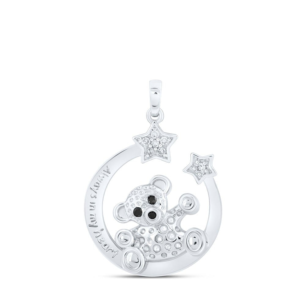 Enchanting Diamond Bear Crescent Moon Pendant - Splendid Jewellery