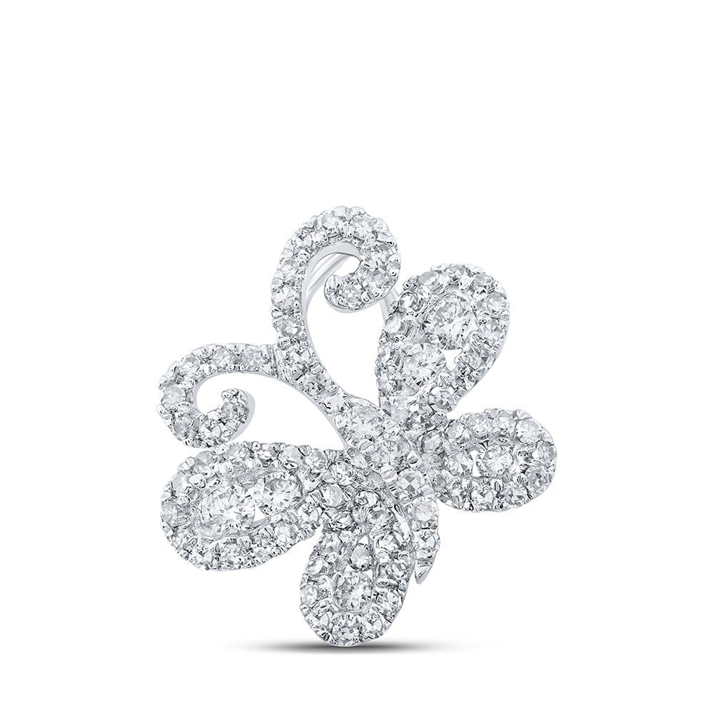 Enchanting Diamond Butterfly Pendant | 10kt White Gold Womens Round Diamond Butterfly Pendant 3/8 Cttw - Splendid Jewellery