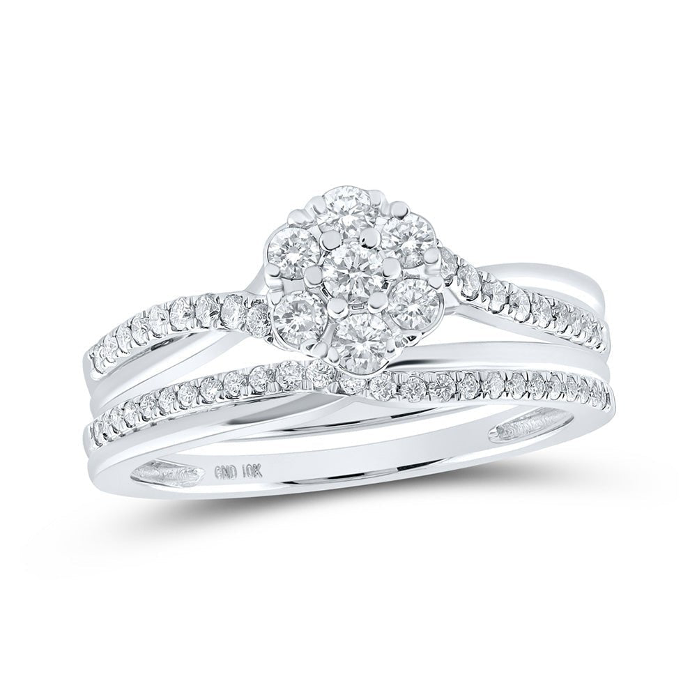 Enchanting Diamond Cluster Bridal Wedding Ring Band Set in 10kt White Gold 1/2 Cttw by Splendid Jewellery - Splendid Jewellery