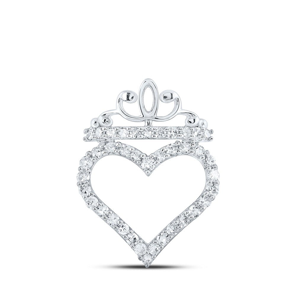 Enchanting Diamond Crown Heart Pendant in 10kt White Gold - Splendid Jewellery