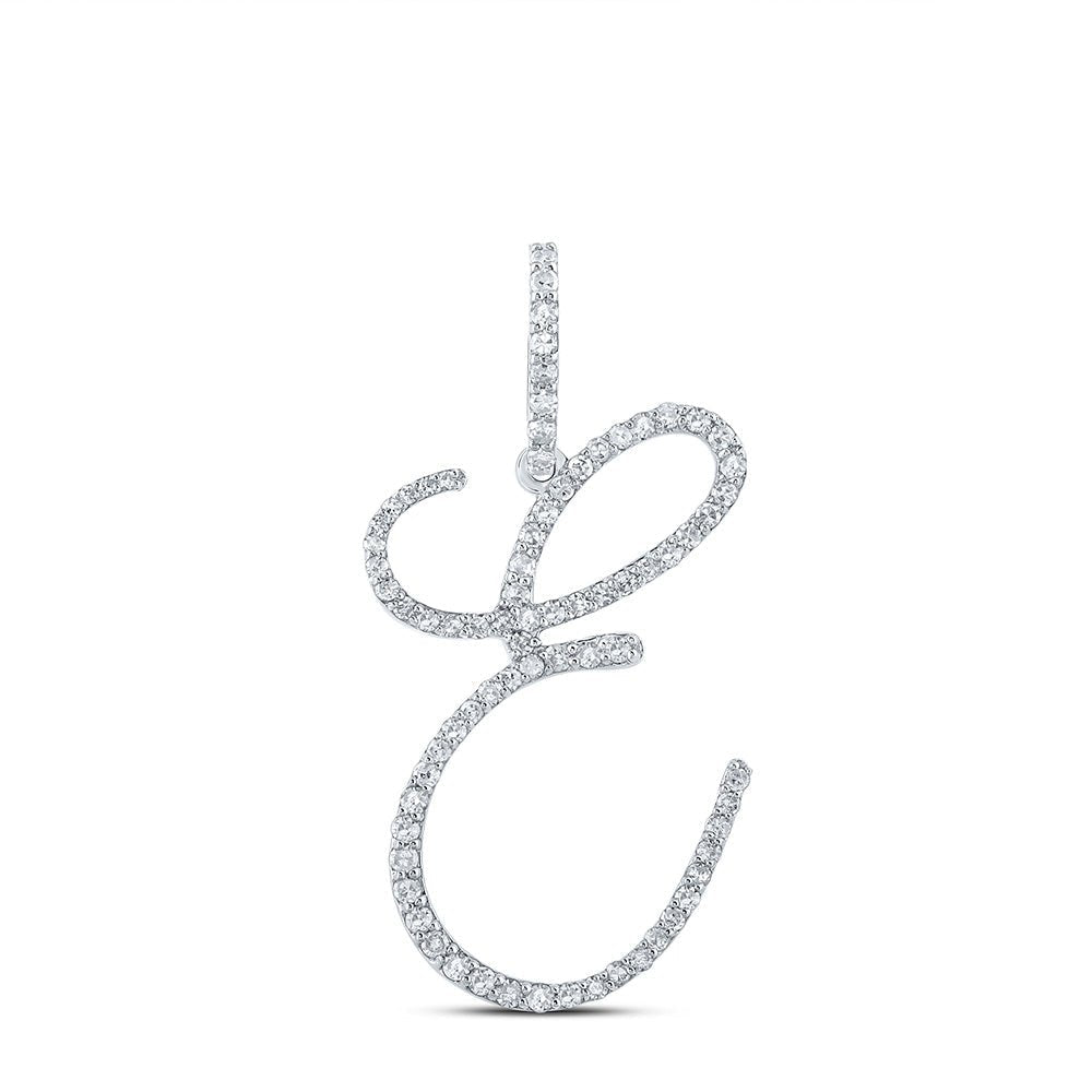 Enchanting Diamond E Initial Pendant: 10kt White Gold Womens Round Diamond Letter Pendant 1/2 Cttw - Splendid Jewellery