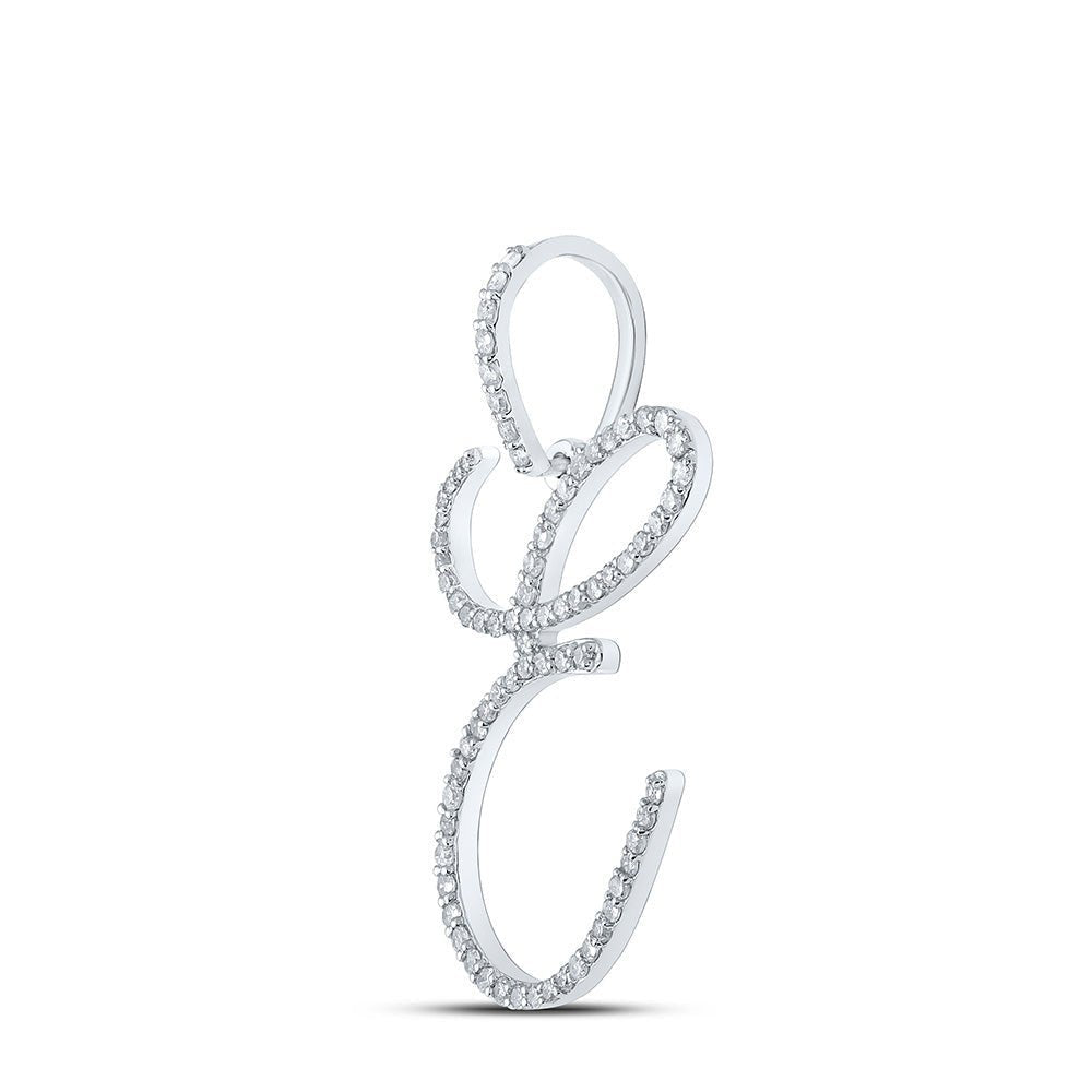 Enchanting Diamond E Initial Pendant: 10kt White Gold Womens Round Diamond Letter Pendant 1/2 Cttw - Splendid Jewellery