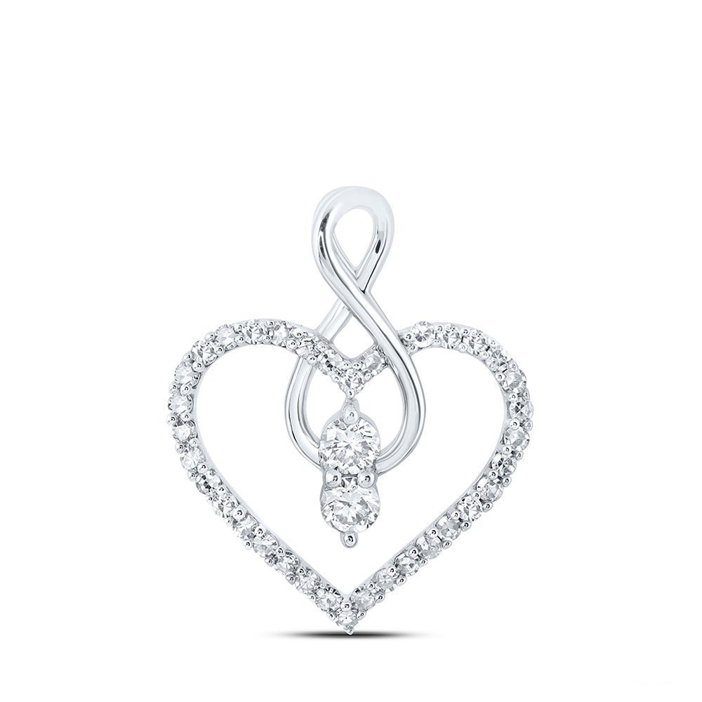 Enchanting Diamond Heart & Love Symbol Pendant | 10kt White Gold Womens Round Diamond Heart Pendant 1/3 Cttw | Splendid Jewellery - Splendid Jewellery