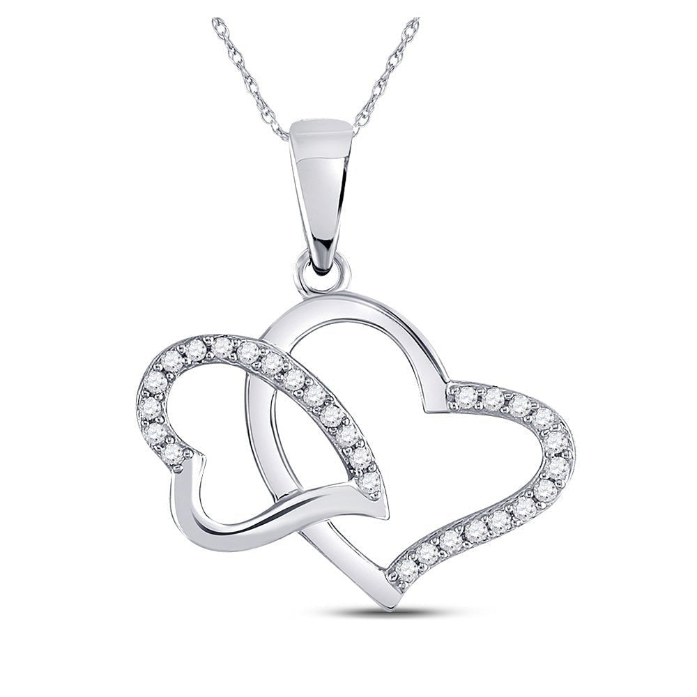Enchanting Double Heart Diamond Pendant | 10kt White Gold 1/6 Cttw - Splendid Jewellery