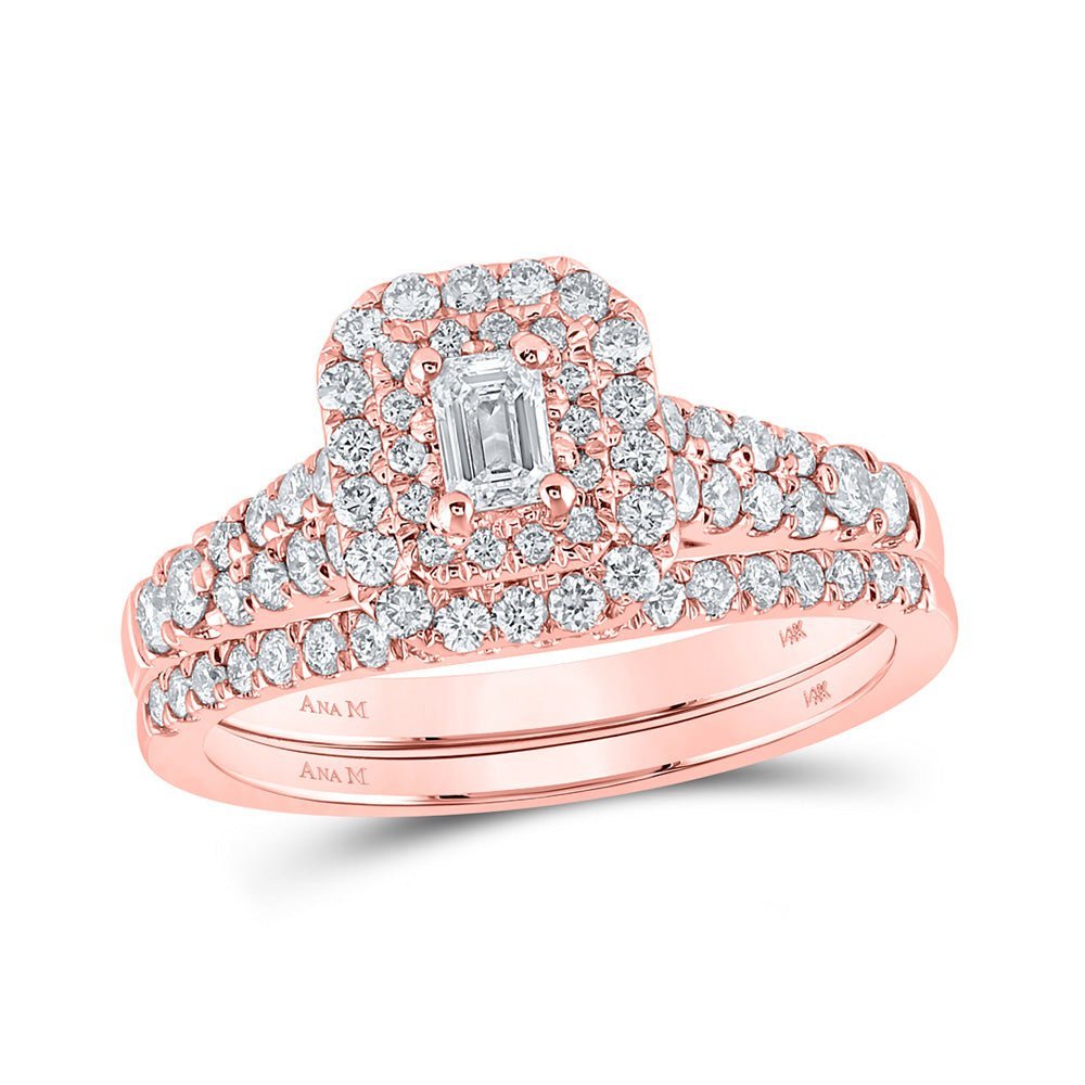 Enchanting Elegance | 14kt Rose Gold Emerald Diamond Halo Bridal Wedding Ring Band Set 1 Cttw - Splendid Jewellery