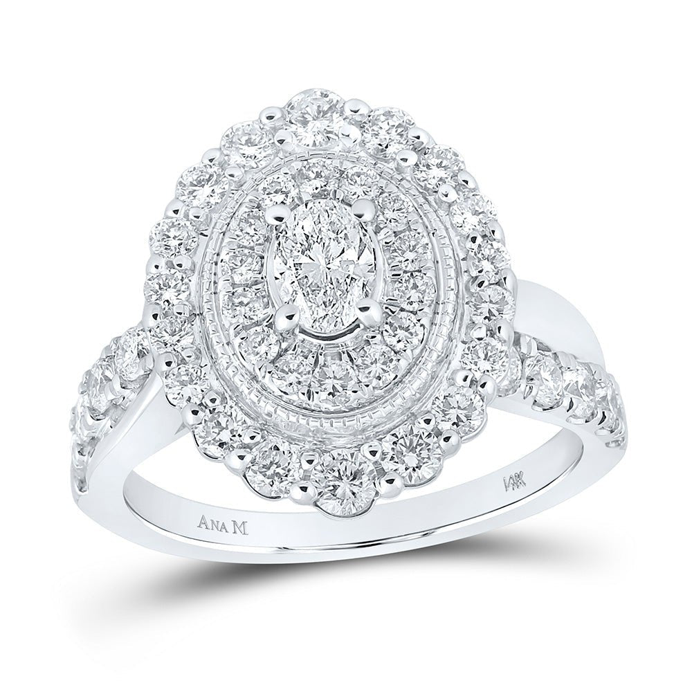 Enchanting Elegance: 14kt White Gold Oval Diamond Halo Bridal Wedding Engagement Ring 1 - 1/2 Cttw - Splendid Jewellery