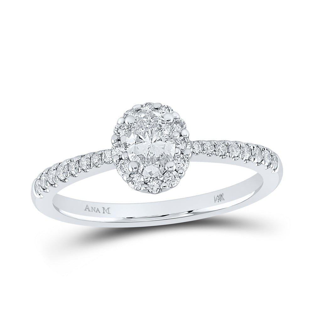 Enchanting Elegance: 14kt White Gold Oval Diamond Halo Bridal Wedding Engagement Ring 1/2 Cttw - Splendid Jewellery