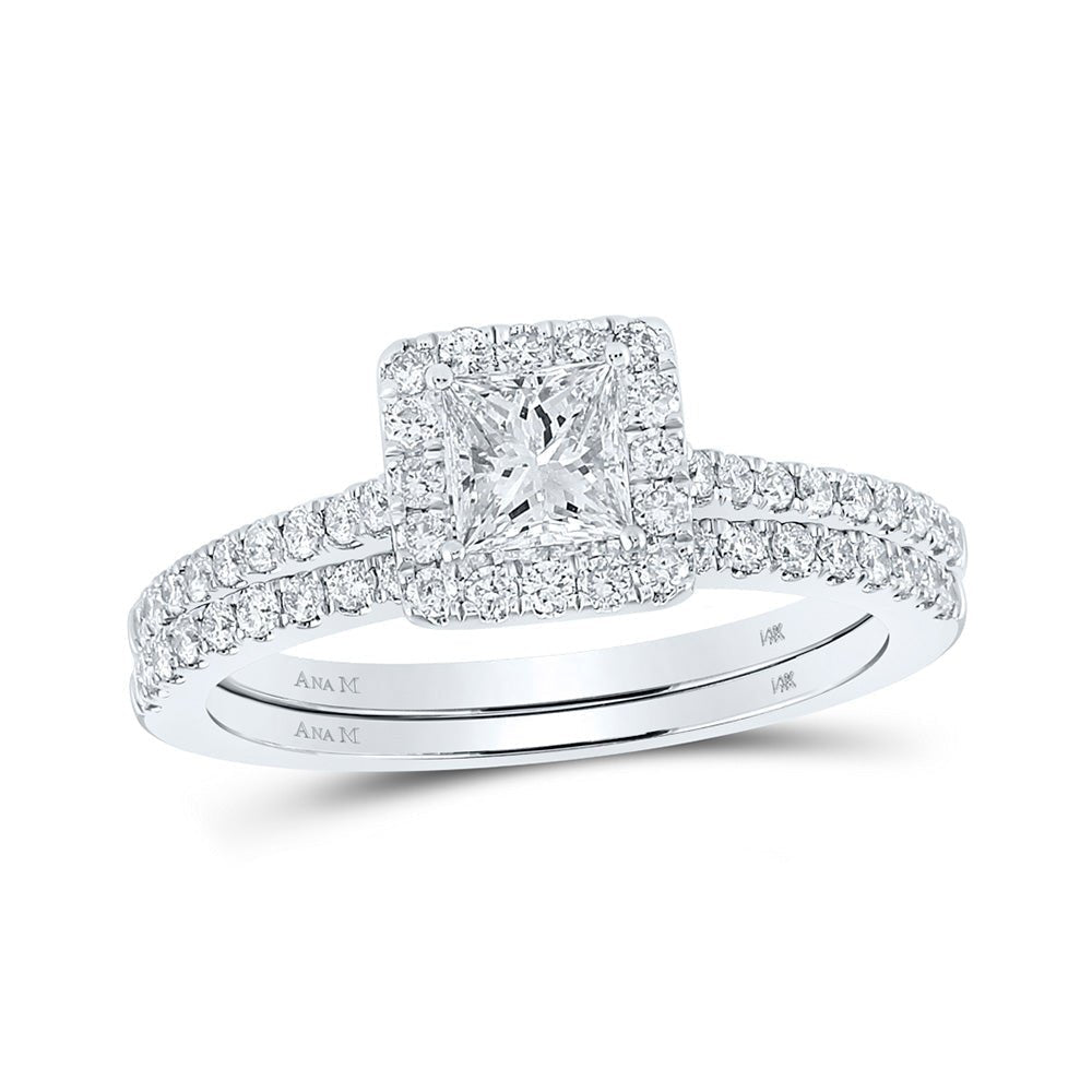 Enchanting Elegance: 14kt White Gold Princess Diamond Bridal Wedding Ring Set - Splendid Jewellery