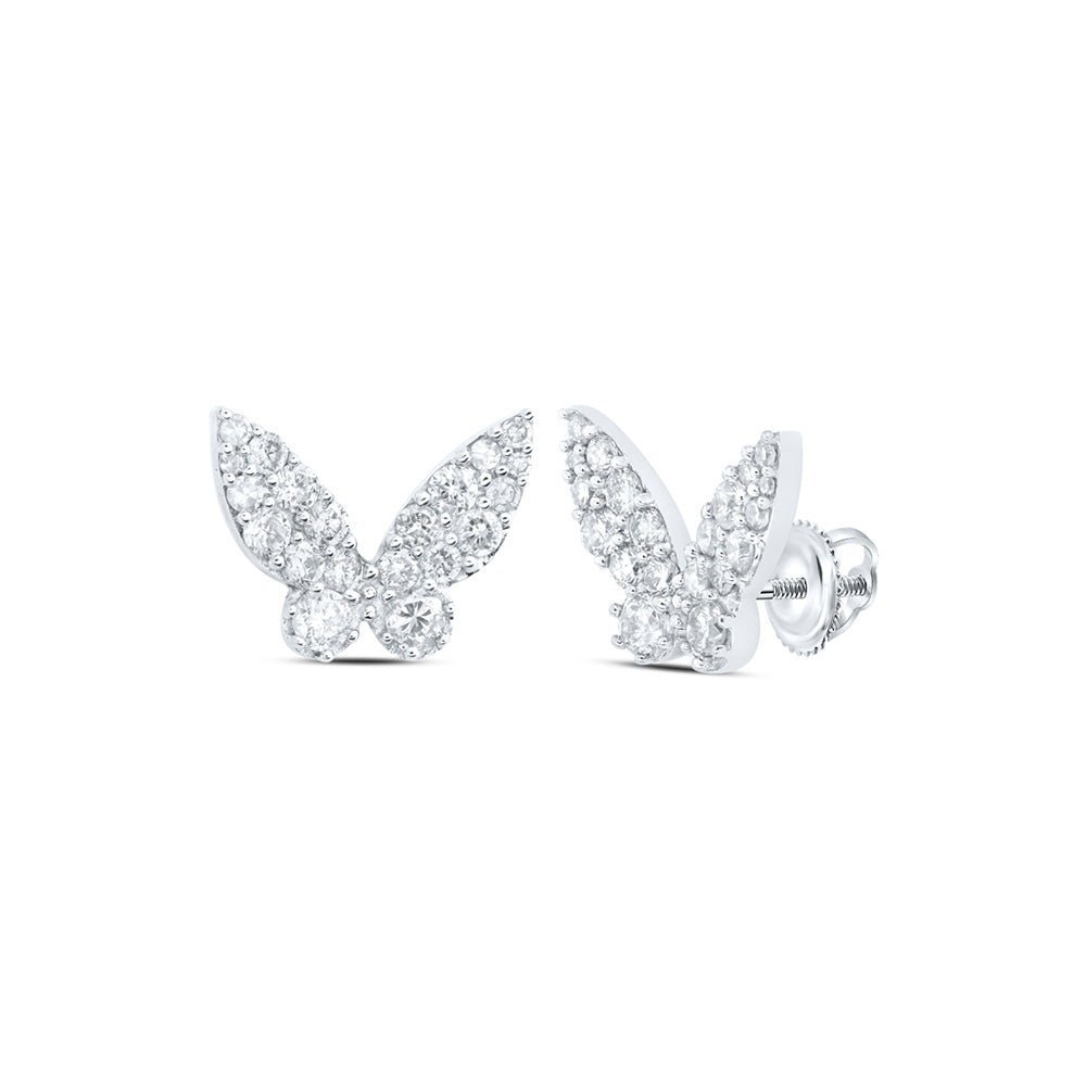 Enchanting Flutter: 10kt White Gold Womens Round Diamond Butterfly Earrings 1/2 Cttw - Splendid Jewellery