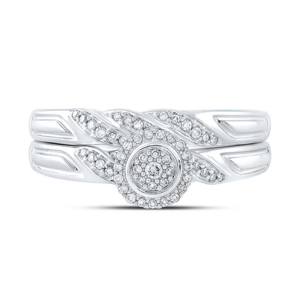 Enchanting Halo Diamond Bridal Wedding Ring Set - 10kt White Gold 1/6 Cttw - Splendid Jewellery