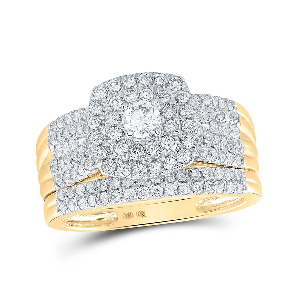 Enchanting Harmony 10kt Yellow Gold Diamond Square Bridal Wedding Ring Band Set - Splendid Jewellery