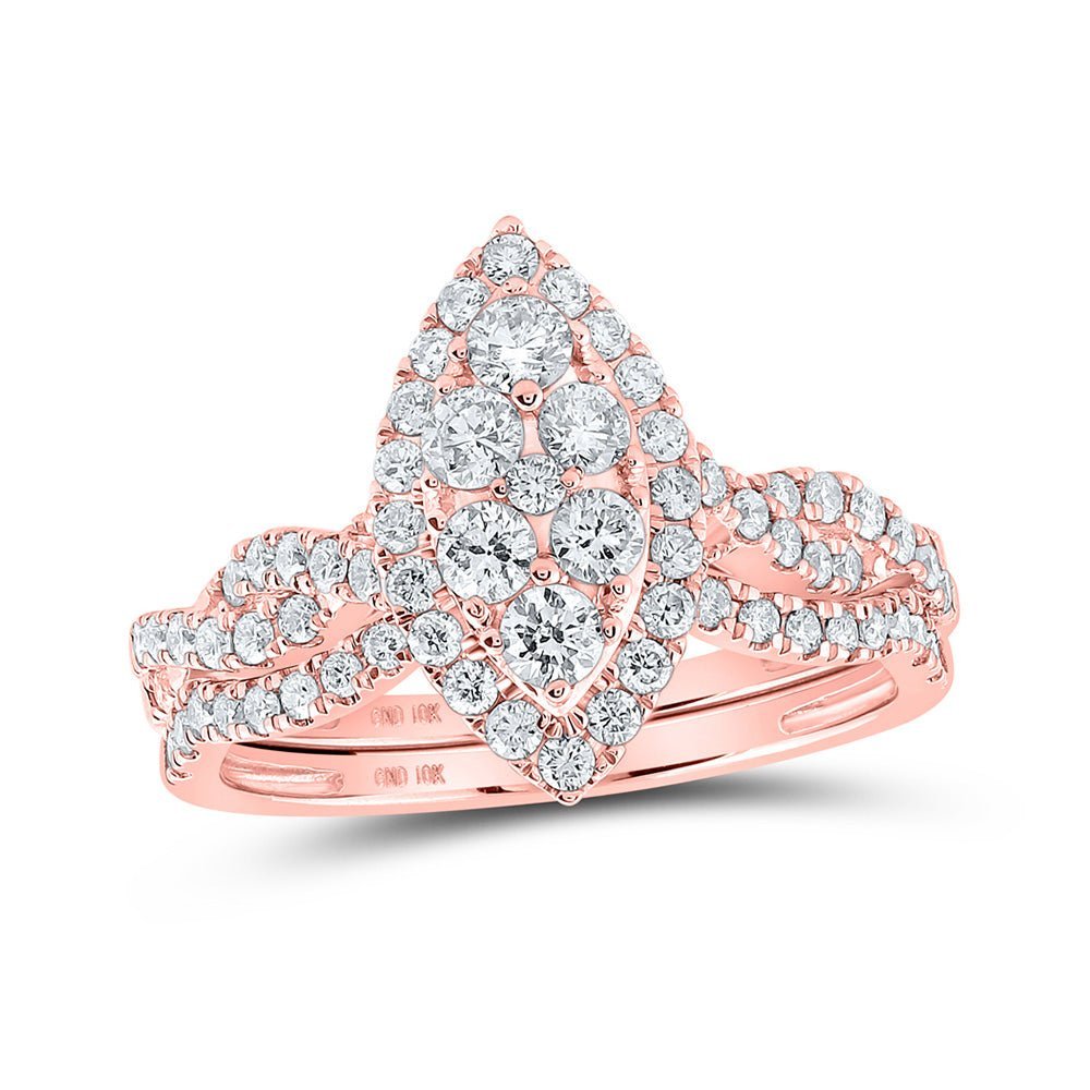 Enchanting Love Story | 10kt Rose Gold Marquise Diamond Bridal Wedding Ring Set 1 Cttw - Splendid Jewellery