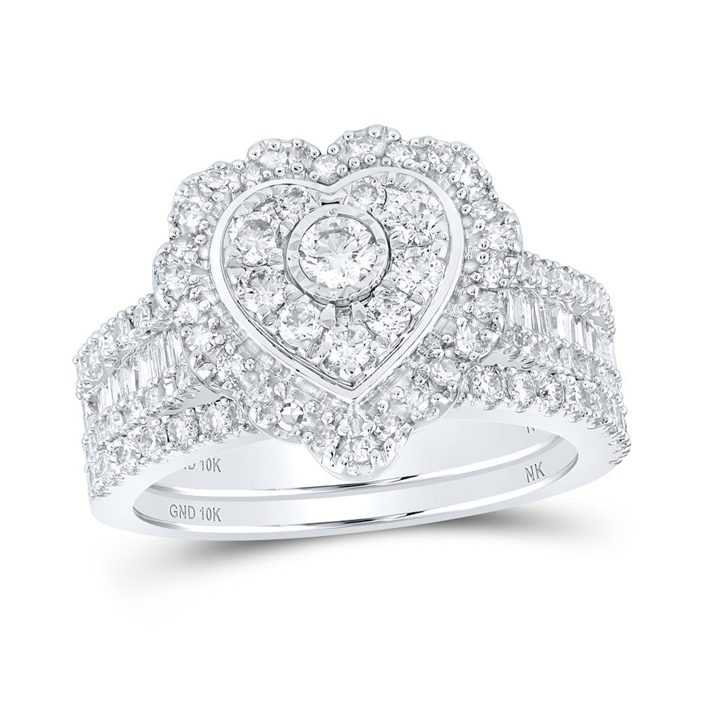 Enchanting Love Story | 10kt White Gold Diamond Heart Bridal Wedding Ring Band Set 1 - 1/2 Cttw - Splendid Jewellery